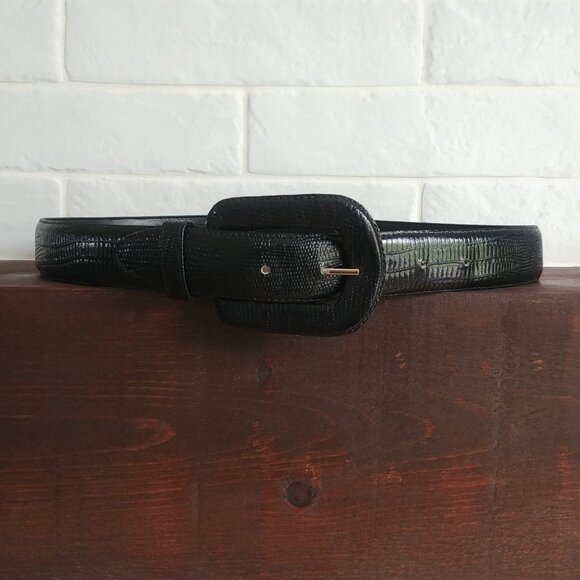 Vintage made in Canada Womens Small black leather belt snakeskin look 28 - Picture 5 of 13